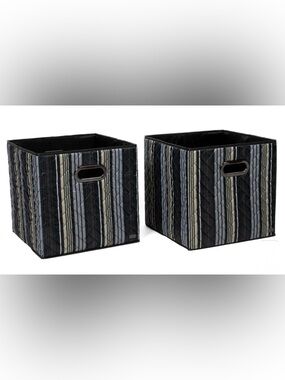 Lug Cargo Home 2-piece Collapsible Storage Cube Bins — Love Stripe Black (Gray)